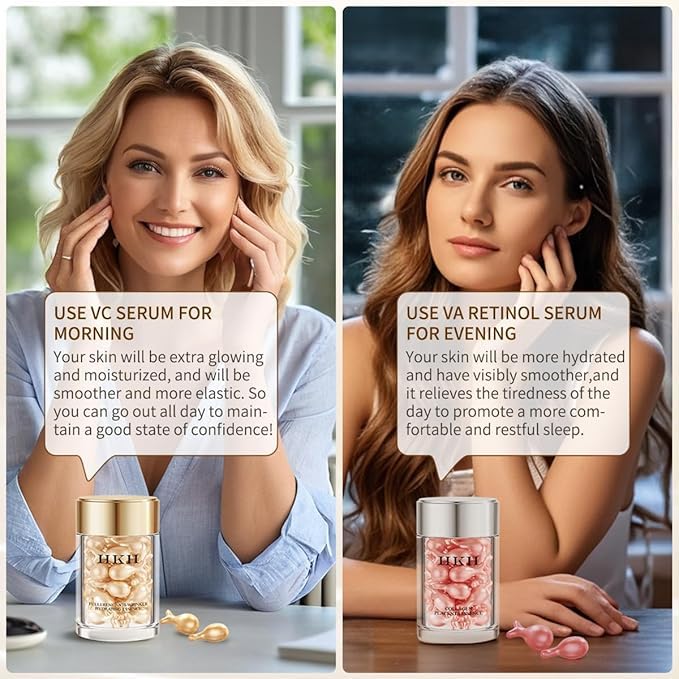 HKH Retinol AntiAging Serum for Face 30 Capsules Vitamin C Retinol Night Treatment Collagen Boosting Wrinkle Repair Firming Hydrating Skin TravelFriendly Smooth Radiant Skin for Women - Image 3