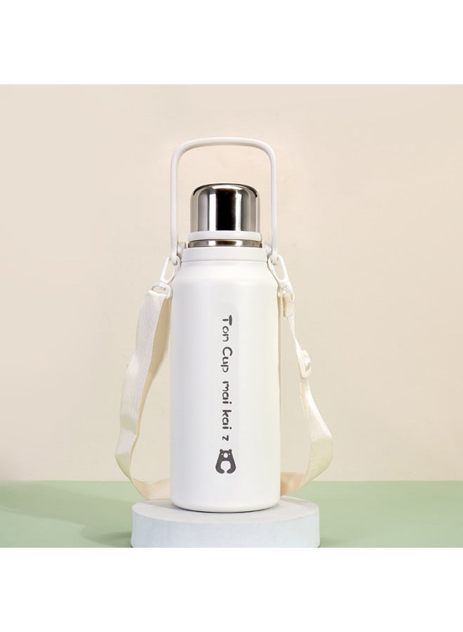 White 316 Stainless Steel Thermos Cup Large Capacity Outdoor Handle Travel Teapot Sports Kettle Big Belly Cup