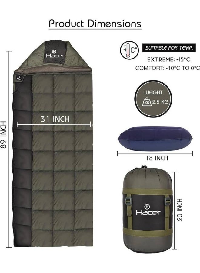 HACER Hacer Camping Sleeping Bag for Winter Hiking Traveling and Outdoors (-10 to +0 Temp) Sleeping Bag  (Green, Black)  - Image 2