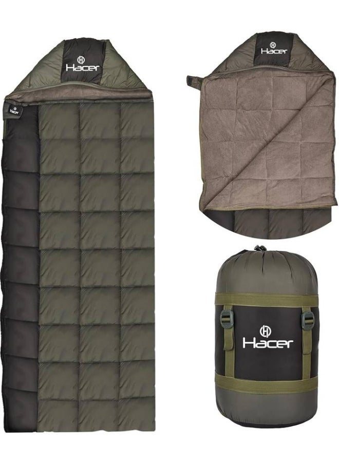 HACER Hacer Camping Sleeping Bag for Winter Hiking Traveling and Outdoors (-10 to +0 Temp) Sleeping Bag  (Green, Black)  - Image 1