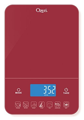 Ozeri Touch III 22 lb (10 kg) Digital Kitchen Scale with Calorie Counter in Tempered Glass, Red Engine - Image 2