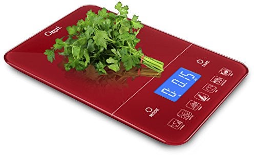 Ozeri Touch III 22 lb (10 kg) Digital Kitchen Scale with Calorie Counter in Tempered Glass, Red Engine - Image 4