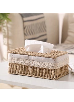 LINGWEI Rectangular Woven Tissue Box Cover Decorative Seagrass Wicker Tissue Box Holder Rustic Facial Tissue Case for Bathroom Vanity Toilet Dresser Table Countertop Office Car  - Image 3