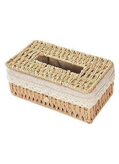 LINGWEI Rectangular Woven Tissue Box Cover Decorative Seagrass Wicker Tissue Box Holder Rustic Facial Tissue Case for Bathroom Vanity Toilet Dresser Table Countertop Office Car  - Image 1