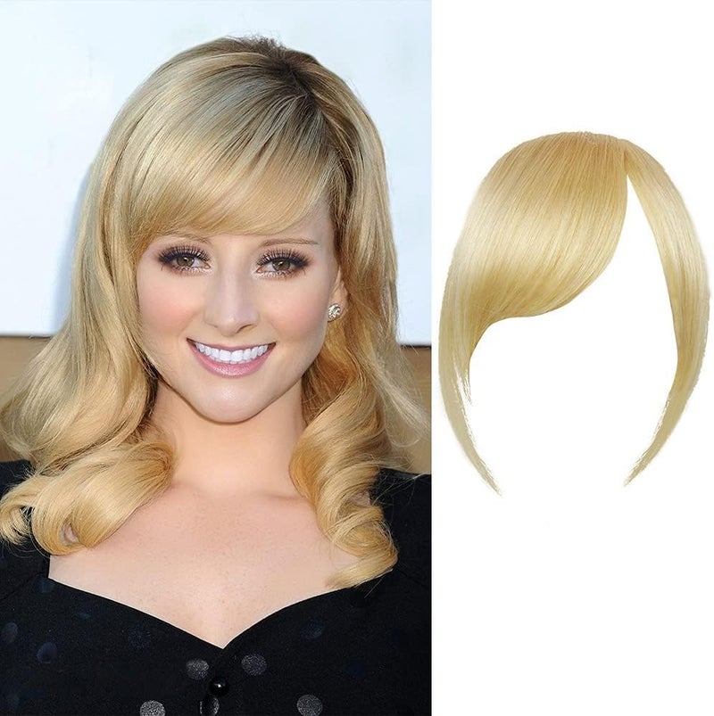 Side Bangs Real Human Hair Bangs Clip In Side Bangs Straight Fringe Hair Extensions Thick with Temple Blond