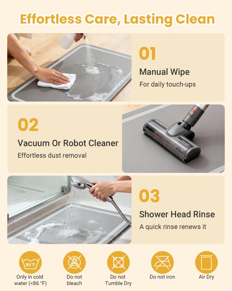 Furicher Soft Diatomaceous Earth Bath Mat, Quick Dry Bathroom Mats 2 Piece, Gray Super Absorbent Bath Mat Set, Washable Non Slip Bathroom Rugs, Stone Bath Mats Alternative, 15.74" x 23.62" Plus 15.74" x 47.2" - Image 5
