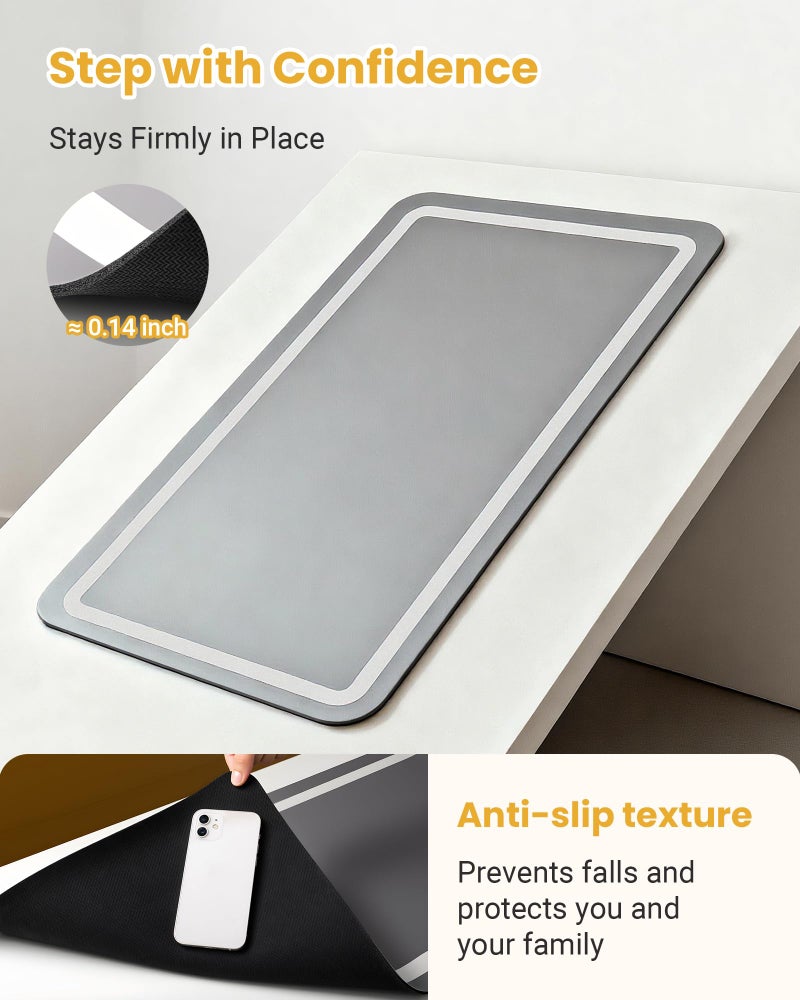 Furicher Soft Diatomaceous Earth Bath Mat, Quick Dry Bathroom Mats 2 Piece, Gray Super Absorbent Bath Mat Set, Washable Non Slip Bathroom Rugs, Stone Bath Mats Alternative, 15.74" x 23.62" Plus 15.74" x 47.2" - Image 4