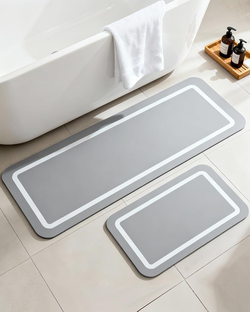 Furicher Soft Diatomaceous Earth Bath Mat, Quick Dry Bathroom Mats 2 Piece, Gray Super Absorbent Bath Mat Set, Washable Non Slip Bathroom Rugs, Stone Bath Mats Alternative, 15.74" x 23.62" Plus 15.74" x 47.2" - Image 1