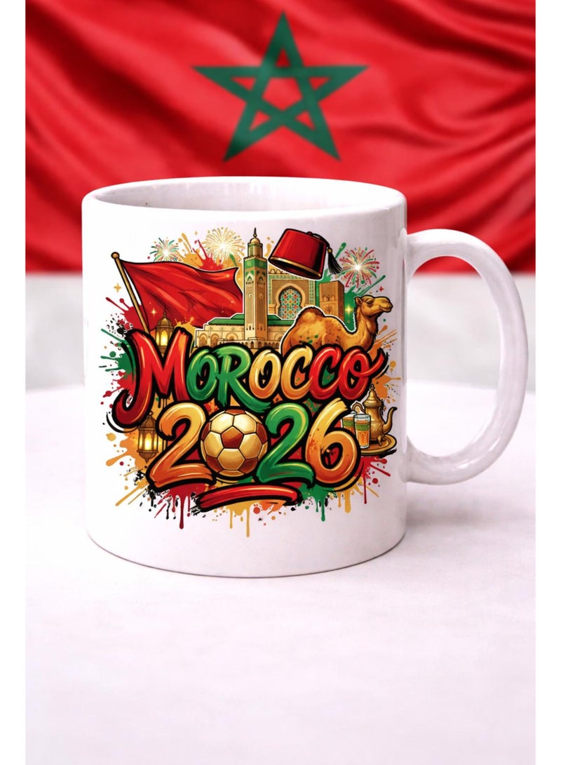 Morocco 2026 World Cup Commemorative White Ceramic Coffee Mug