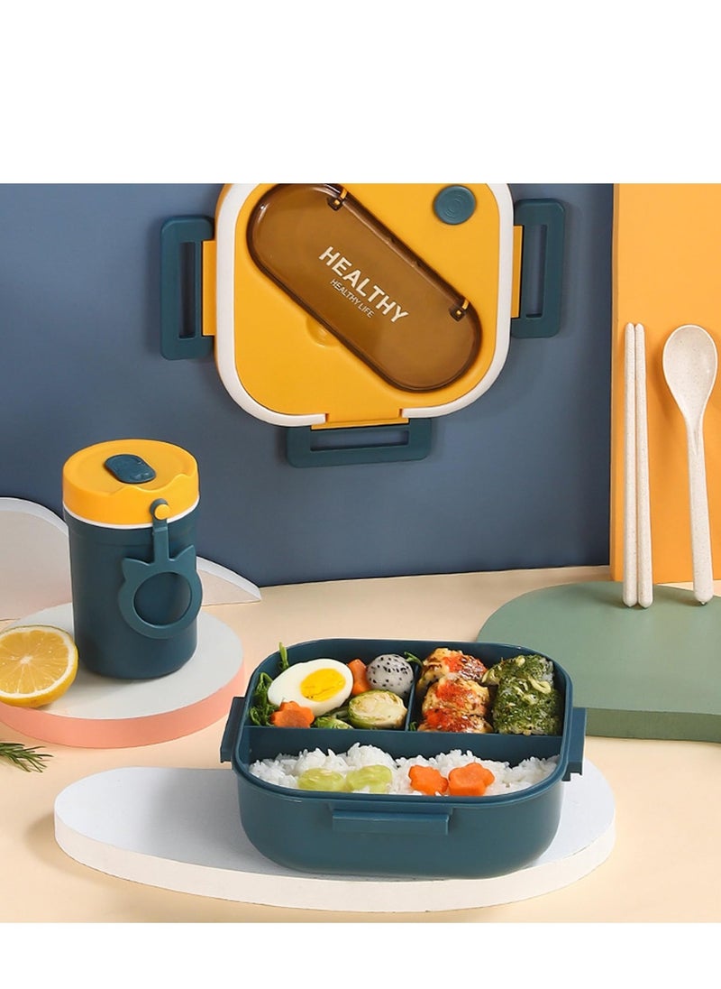 Excefore - Bento Lunch Box, Portable Bento Box with Soup Cup Chopsticks Spoon, Reusable Lunch Containers, Microwaveable, Suitable for Office Outdoor Picnic (Blue) - Image 1