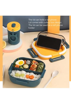 Excefore Bento Lunch Box, Portable Bento Box with Soup Cup Chopsticks Spoon, Reusable Lunch Containers, Microwaveable, Suitable for Office Outdoor Picnic (Blue)  - Image 2