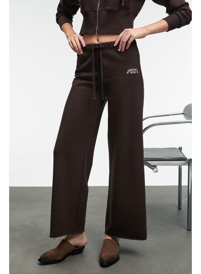 GRIMELANGE MORVELLA Women's Embroidered Regular Fit Dark Brown Sweatpants. - Image 3