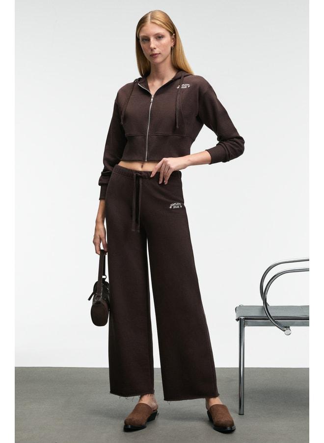 GRIMELANGE MORVELLA Women's Embroidered Regular Fit Dark Brown Sweatpants. - Image 1