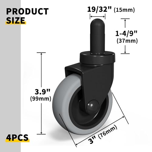 AAGUT Mop Bucket Wheels Replacement 3", Non-Marking TPR Castors Compatible with Rubbermaid Models 7570-L2, 7571,7580,7581,7582 7583, Set of 4 - Image 2