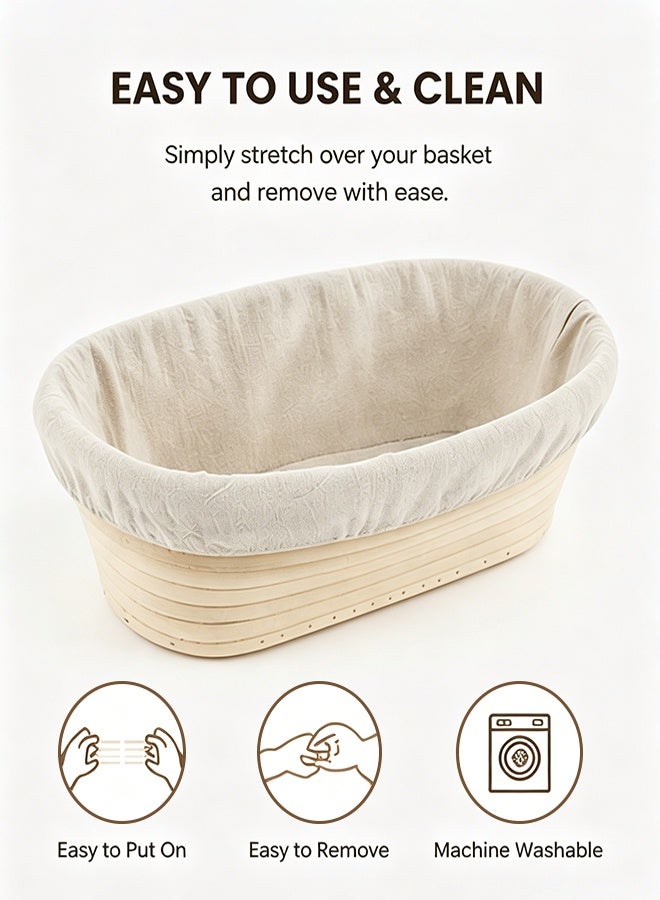2 Pack Oval Linen Cotton Proofing Basket Liner Reusable Washable Dough Banneton Cloth Cover For Home Bread Baking - Image 3