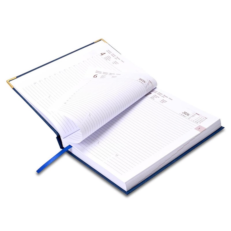 FIS 2026 International A5 Diary, 148x210mm, 1 Side Padded Vinyl Cover, Golden Corner, 1 Day a Page Format, 7 Multi Languages, 60gsm White Paper, Blue Cover - FSDI136-7G26BL - Image 4