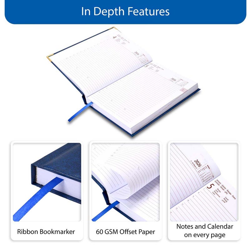 FIS 2026 International A5 Diary, 148x210mm, 1 Side Padded Vinyl Cover, Golden Corner, 1 Day a Page Format, 7 Multi Languages, 60gsm White Paper, Blue Cover - FSDI136-7G26BL - Image 5