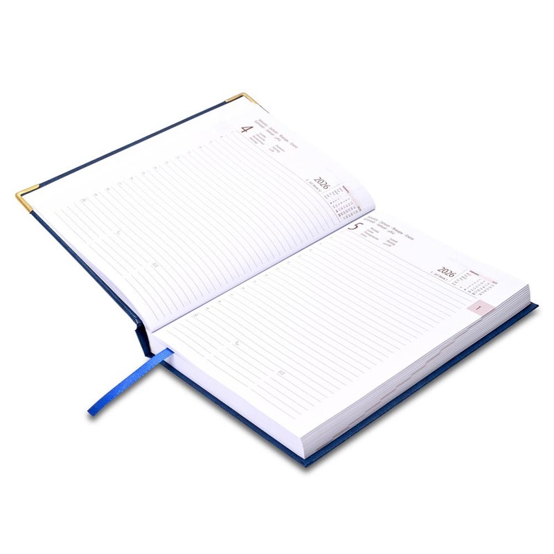 FIS 2026 International A5 Diary, 148x210mm, 1 Side Padded Vinyl Cover, Golden Corner, 1 Day a Page Format, 7 Multi Languages, 60gsm White Paper, Blue Cover - FSDI136-7G26BL - Image 3