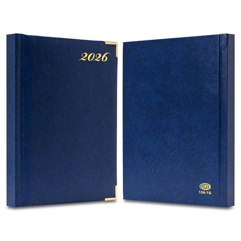 FIS 2026 International A5 Diary, 148x210mm, 1 Side Padded Vinyl Cover, Golden Corner, 1 Day a Page Format, 7 Multi Languages, 60gsm White Paper, Blue Cover - FSDI136-7G26BL - Image 2