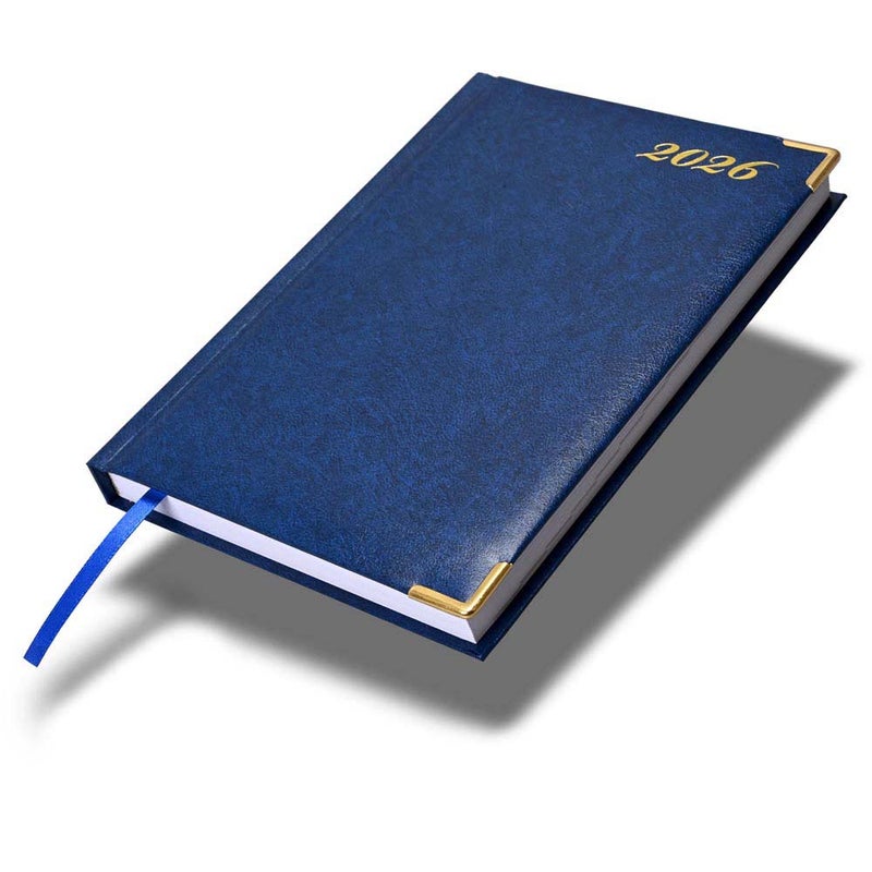 FIS 2026 International A5 Diary, 148x210mm, 1 Side Padded Vinyl Cover, Golden Corner, 1 Day a Page Format, 7 Multi Languages, 60gsm White Paper, Blue Cover - FSDI136-7G26BL - Image 1
