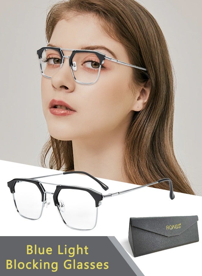 roaiss Blue Light Blocking Glasses Blue Light Filter Computer Reading Gaming TV Phones Browline Frame Eyeglasses Fashion Anti Eyestrain Headache Eyewear for Women Men Black Silver  - Image 1
