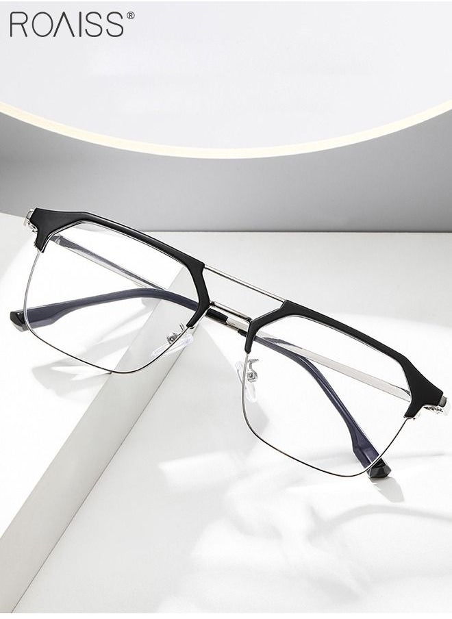 roaiss Blue Light Blocking Glasses Blue Light Filter Computer Reading Gaming TV Phones Browline Frame Eyeglasses Fashion Anti Eyestrain Headache Eyewear for Women Men Black Silver  - Image 1