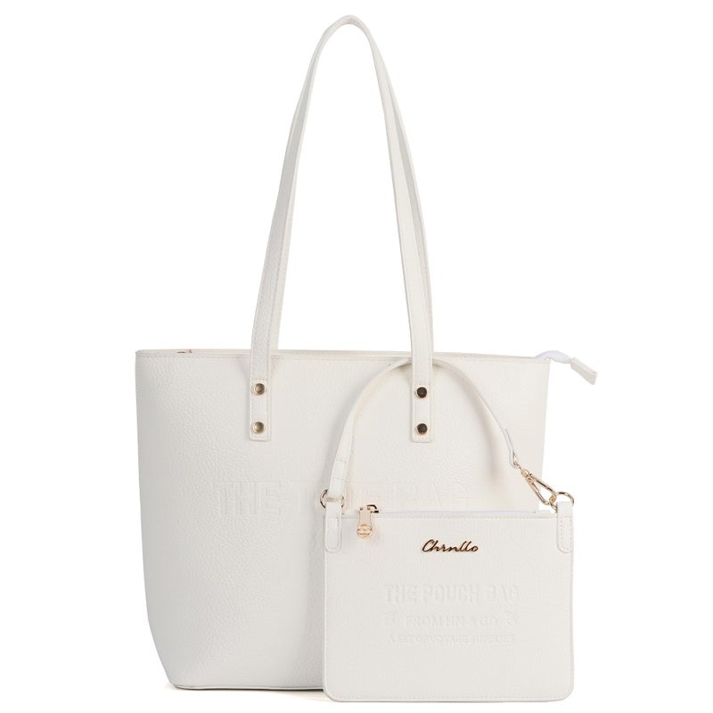 Chinllo Tote Bag for Women, Medium Top Handle Handbags Purse Set with Clutch Bag (D.White) - Image 1