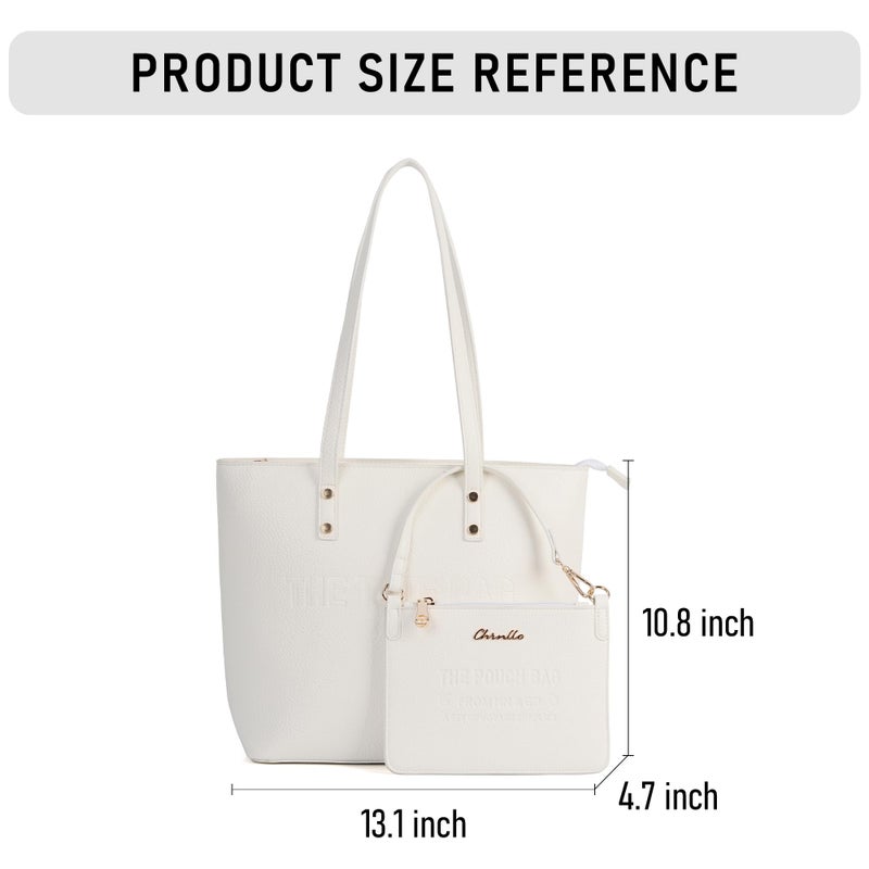 Chinllo Tote Bag for Women, Medium Top Handle Handbags Purse Set with Clutch Bag (D.White) - Image 2