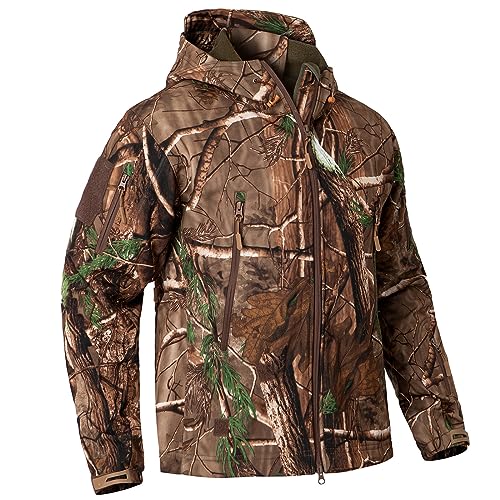 CARWORNIC Mens Camo Quiet Hunting Jacket Waterproof Softshell Fleece Lined Camouflage Silent Hunting Clothes Windproof Outdoor Work Safari Hiking Fishing Coat - Image 1