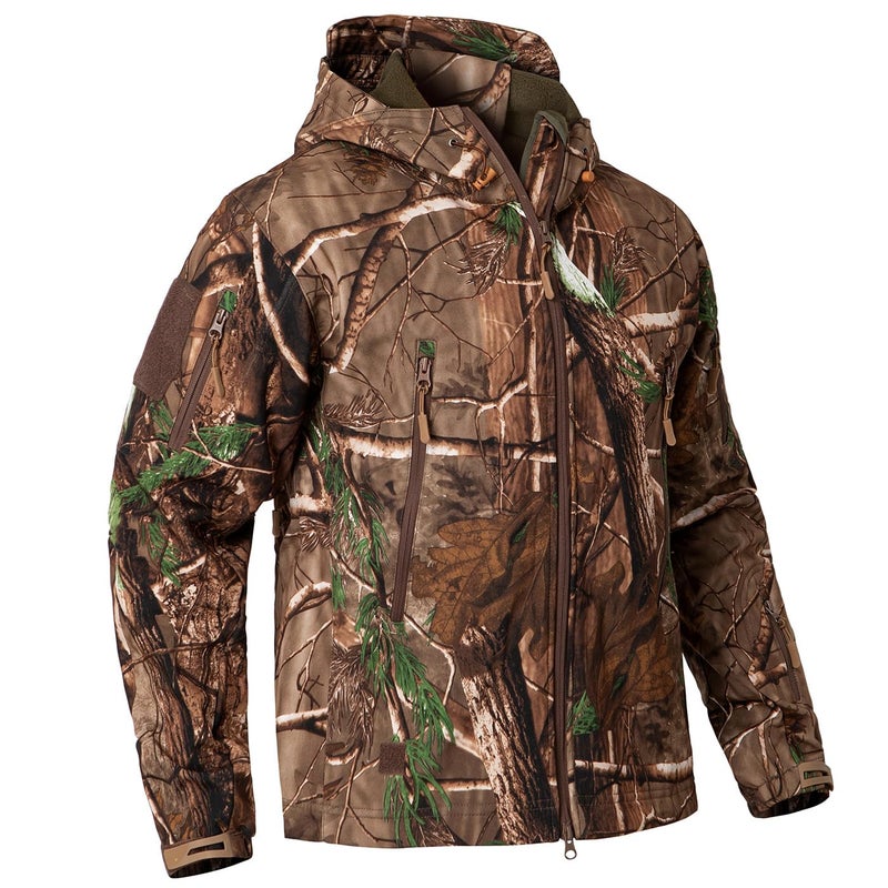 CARWORNIC Mens Camo Quiet Hunting Jacket Waterproof Softshell Fleece Lined Camouflage Silent Hunting Clothes Windproof Outdoor Work Safari Hiking Fishing Coat - Image 2