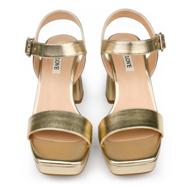 JOY IN LOVE Women's Chunky Platform High Heels Ankle Strap Block Heel Sandals Gold Matte US7.5 - Image 3