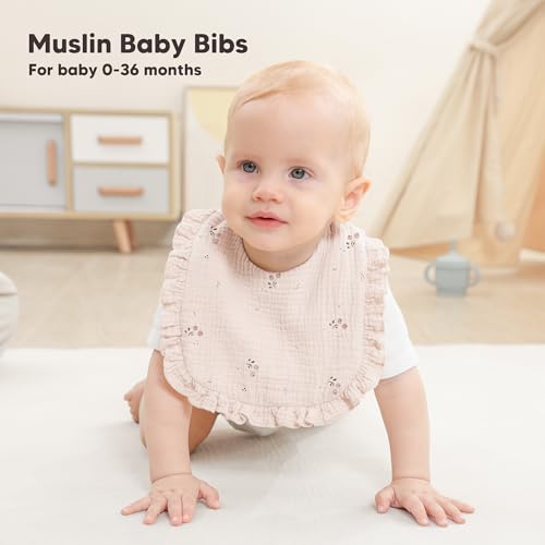 Bearmoss 8 Pack Muslin Baby Bibs for Drooling and Teething, Soft Bibs for Girls, Boys, Newborn (Pink Purple) - Image 3