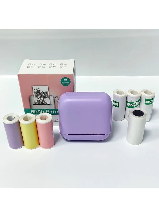 Mini Portable Wireless Thermal Printer Purple with 3 Color 1 Transparent Sticker Rolls - Image 1