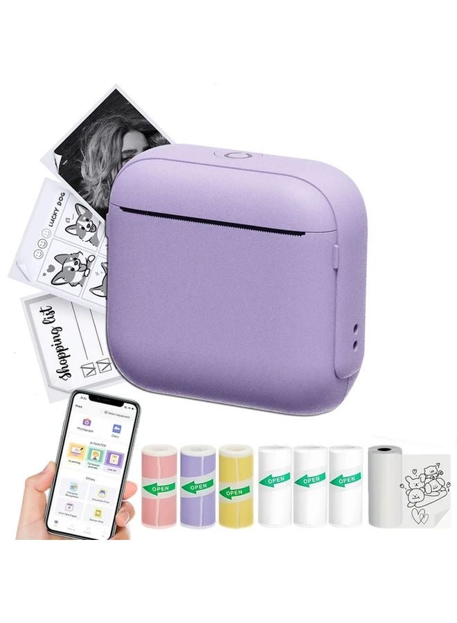 Mini Portable Wireless Thermal Printer Purple with 3 Color 1 Transparent Sticker Rolls - Image 2