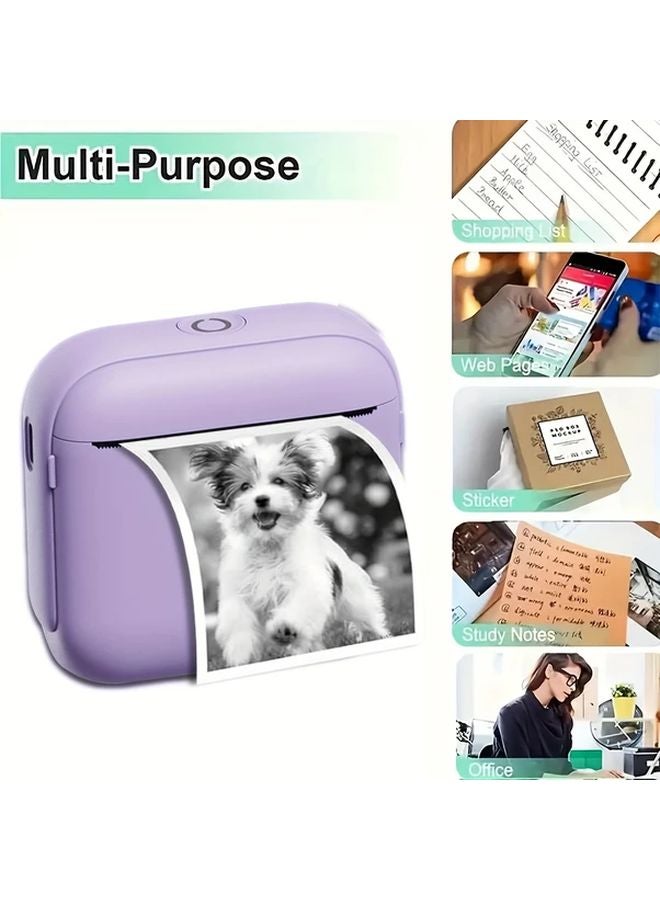 Mini Portable Wireless Thermal Printer Purple with 3 Color 1 Transparent Sticker Rolls - Image 5