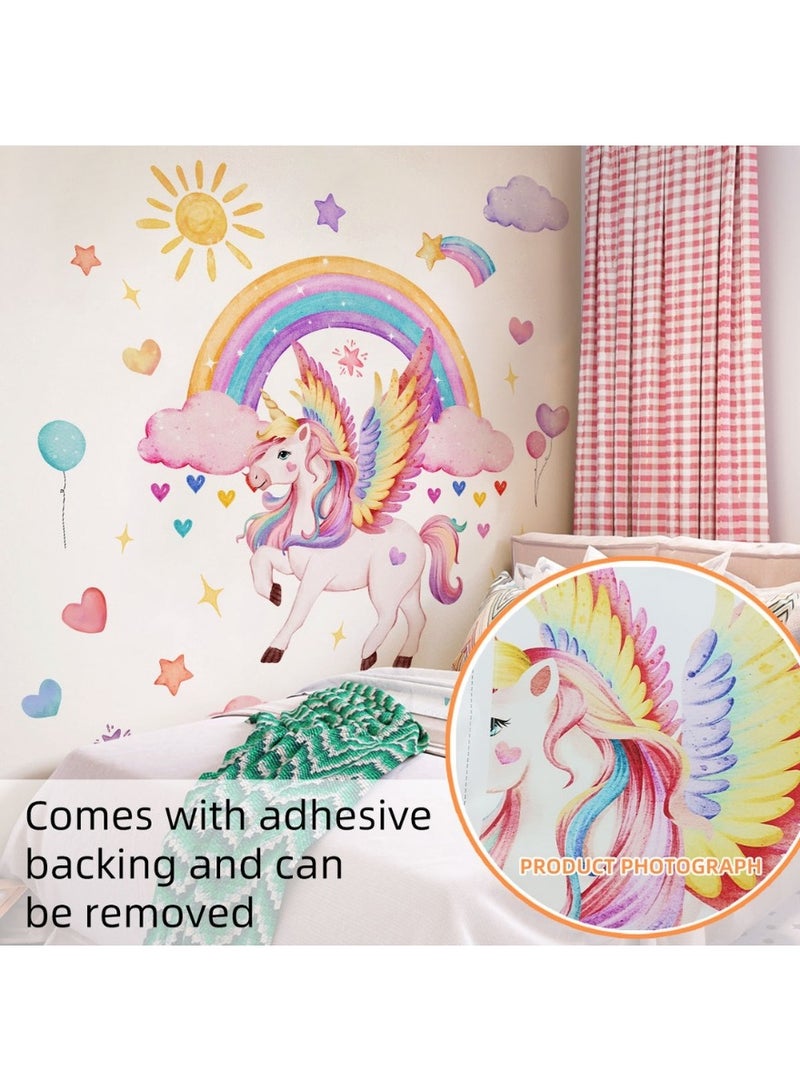 ملصق حائط يونيكورن قوس قزح – ملصق حائط كبير مقاوم للماء بنظام اللصق الذاتي، مثالي لتزيين غرفة الفتيات، الحضانة، غرفة النوم وديكور الأطفال. يتميز بفن يونيكورن قوس قزح السحري، مع تطبيق سهل في المنزل أو المدرسة، وفكرة هدية DIY فريدة. (113 سم × 103 سم / 44.5 بوصة × 40.5 بوصة) - Image 2