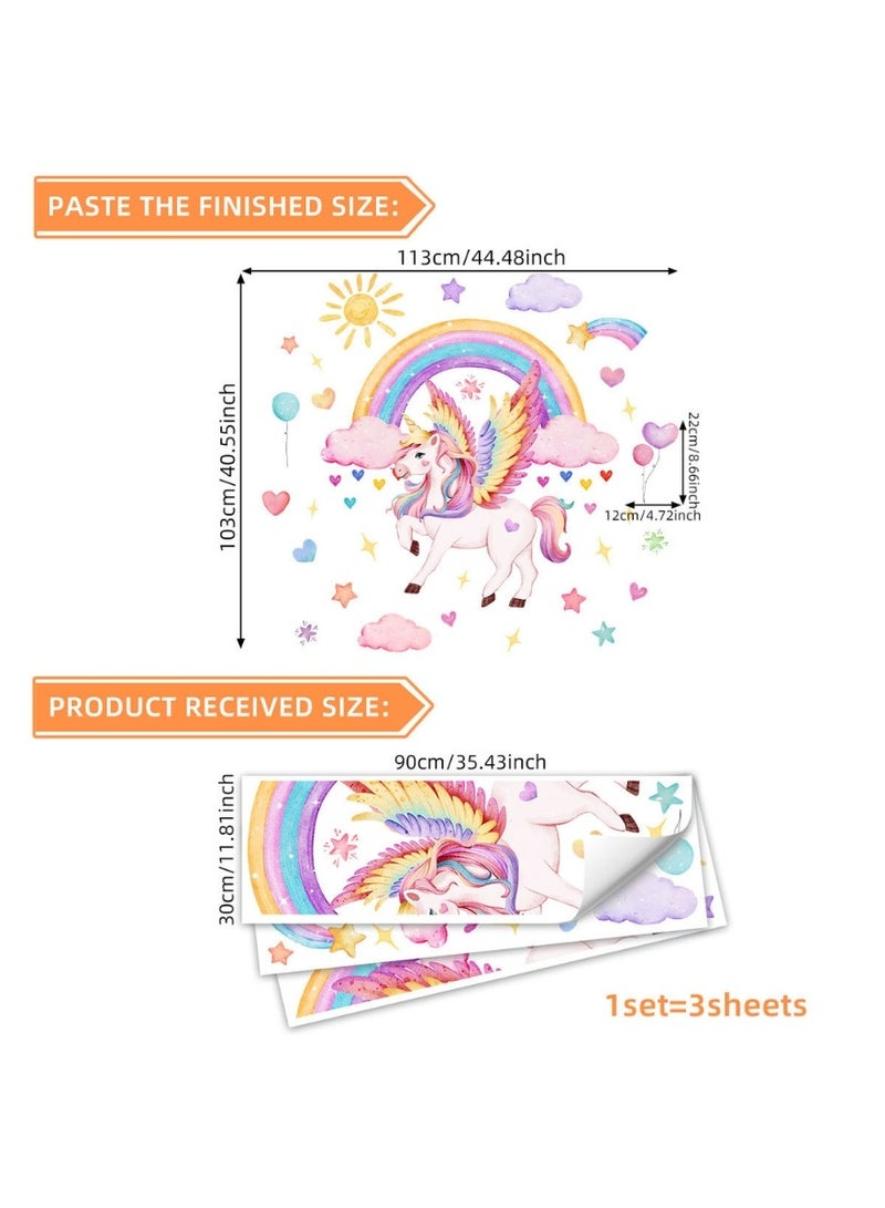 ملصق حائط يونيكورن قوس قزح – ملصق حائط كبير مقاوم للماء بنظام اللصق الذاتي، مثالي لتزيين غرفة الفتيات، الحضانة، غرفة النوم وديكور الأطفال. يتميز بفن يونيكورن قوس قزح السحري، مع تطبيق سهل في المنزل أو المدرسة، وفكرة هدية DIY فريدة. (113 سم × 103 سم / 44.5 بوصة × 40.5 بوصة) - Image 3