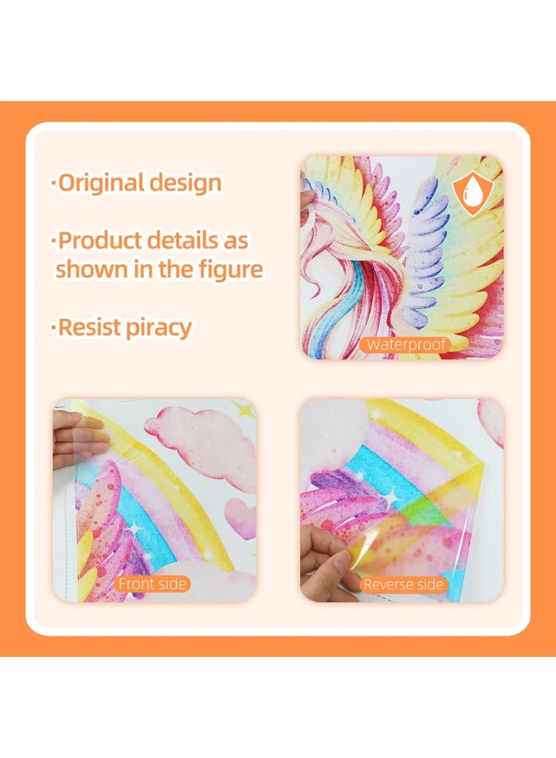 ملصق حائط يونيكورن قوس قزح – ملصق حائط كبير مقاوم للماء بنظام اللصق الذاتي، مثالي لتزيين غرفة الفتيات، الحضانة، غرفة النوم وديكور الأطفال. يتميز بفن يونيكورن قوس قزح السحري، مع تطبيق سهل في المنزل أو المدرسة، وفكرة هدية DIY فريدة. (113 سم × 103 سم / 44.5 بوصة × 40.5 بوصة) - Image 4