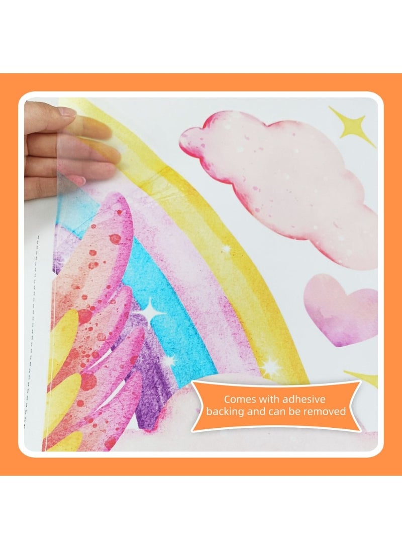 ملصق حائط يونيكورن قوس قزح – ملصق حائط كبير مقاوم للماء بنظام اللصق الذاتي، مثالي لتزيين غرفة الفتيات، الحضانة، غرفة النوم وديكور الأطفال. يتميز بفن يونيكورن قوس قزح السحري، مع تطبيق سهل في المنزل أو المدرسة، وفكرة هدية DIY فريدة. (113 سم × 103 سم / 44.5 بوصة × 40.5 بوصة) - Image 5