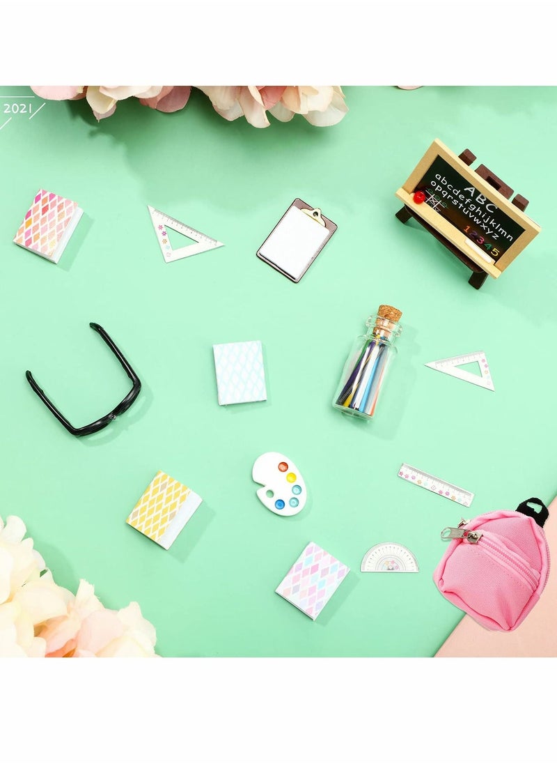 Doll School Supplies Mini Supplies, Backpack Glasses Blackboard Miniature Books Palette Paper Clipboard Pencil Rulers Accessories ( 8 Pieces ) - Image 3