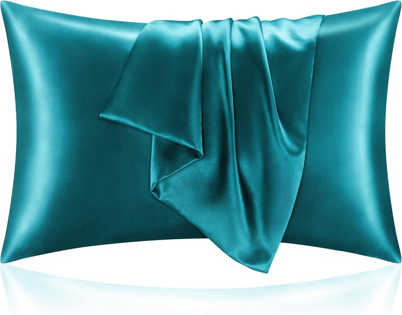 BEDELITE Quick available purchase options Satin Pillowcase for Hair and Skin, Super Soft and Cooling Similar to Silk Pillow Cases 2 Pack with Envelope Closure, Gift for Women Men(20"x26" Standard Size, Teal) Care processed raw material - Image 1
