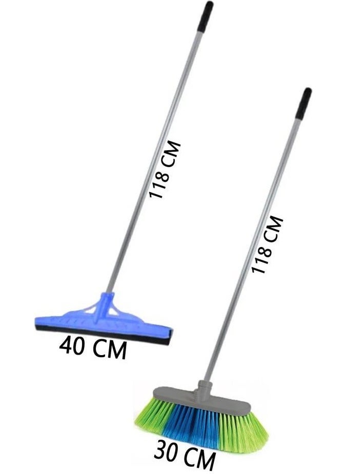Tiesa Home 2 Piece Metal Handle 40CM Squeegee Mop Car Floor Brush Broom Set  - Image 2