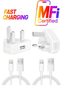 iPhone Charger Plug and Lightning Cable【Apple MFi Certified】2 Pack 3 pin USB Fast Wall Charging Power Adapter with 2 Pack 1M Lightning to USB Fast Charging Cord for iPhone 14/13/12/11/XS