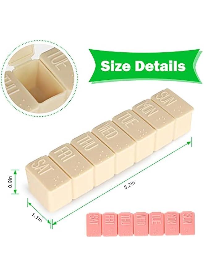 Arabest 2Pack Weekly Pill Organizer,7 Days Pill Cases Travel Daily Pill Box Medicine Organizer Pill Box 7 Day Pill Organizer Weekly for Fish Oil, Calcium Tablets Supplements (Pink+Beige)  - Image 2