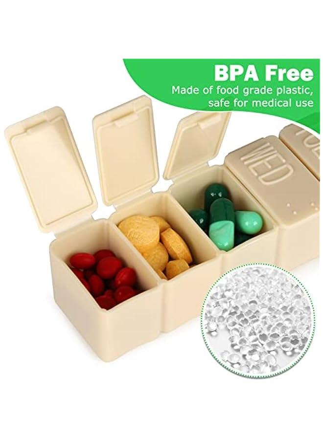 Arabest 2Pack Weekly Pill Organizer,7 Days Pill Cases Travel Daily Pill Box Medicine Organizer Pill Box 7 Day Pill Organizer Weekly for Fish Oil, Calcium Tablets Supplements (Pink+Beige)  - Image 3