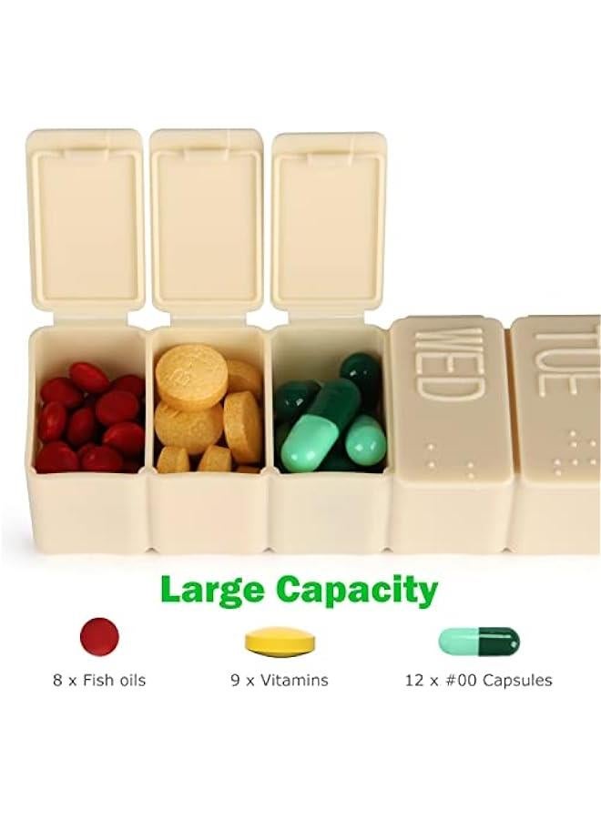 Arabest 2Pack Weekly Pill Organizer,7 Days Pill Cases Travel Daily Pill Box Medicine Organizer Pill Box 7 Day Pill Organizer Weekly for Fish Oil, Calcium Tablets Supplements (Pink+Beige)  - Image 5