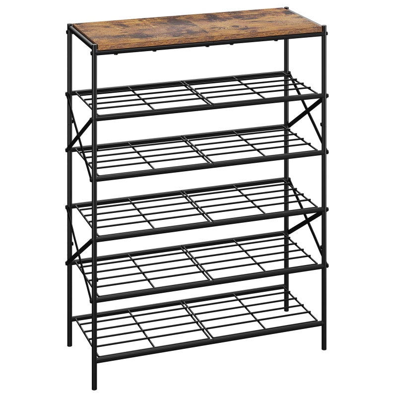 IBUYKE 6 Tier Shoe Rack, Large Capacity Shoe Storage Organizer for 24 Pairs of Shoes, Metal Shoe Storage Rack with Shelf for Entryway Hallway Closet Garage, Rustic Brown and Black TXJ016H - Image 1