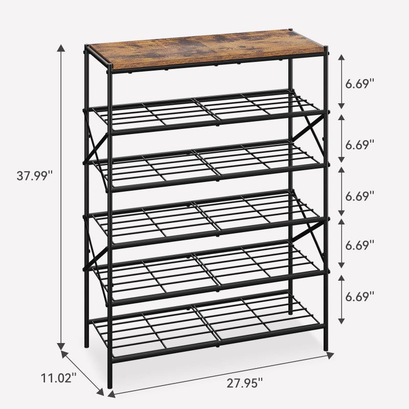 IBUYKE 6 Tier Shoe Rack, Large Capacity Shoe Storage Organizer for 24 Pairs of Shoes, Metal Shoe Storage Rack with Shelf for Entryway Hallway Closet Garage, Rustic Brown and Black TXJ016H - Image 4