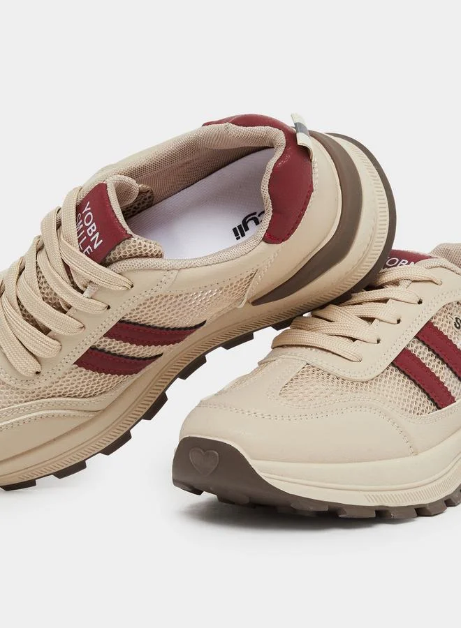 Styli Styli Striped Mesh Insert Lace Up Sneakers