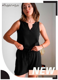Women's Nightgown Ribbed Knit Nightshirt V Neck Sleepshirt Sleeveless Pajamas